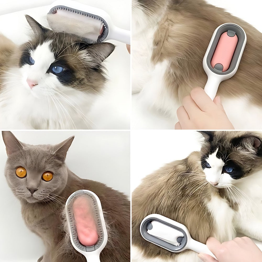 Escova removedora de pelos sendo utilizada em gatos